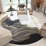Black And White Abstract Ink Painting Gold Line Carpet 0 - Tophatter Daily Deals