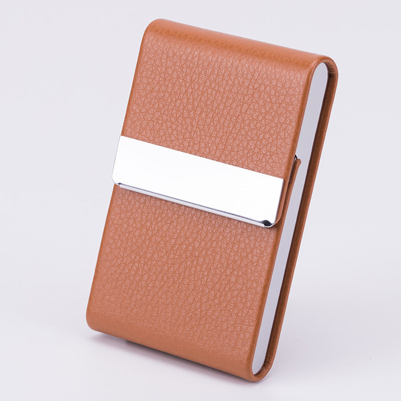 Business Fashion Male Stainless Steel Thick Cigarette Case Anti-pressure Sticker PU Office Gift Box Apricot 0 - Tophatter Daily Deals