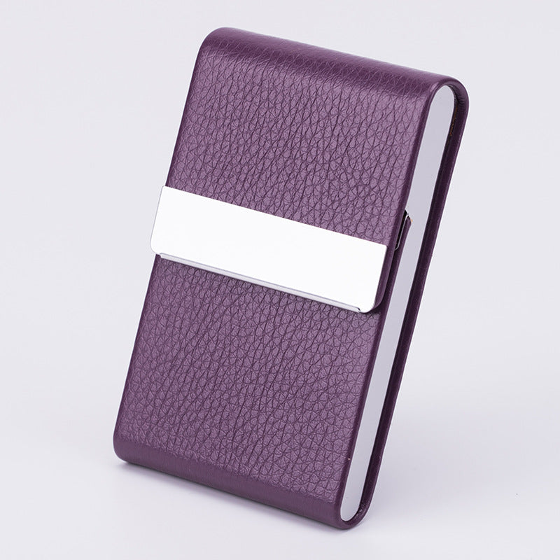 Business Fashion Male Stainless Steel Thick Cigarette Case Anti-pressure Sticker PU Office Gift Box Purple 0 - Tophatter Daily Deals