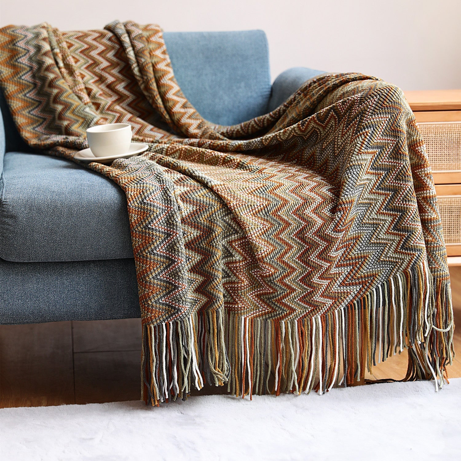 Bohemian Sofa Blanket Cross Border Knitting Blanket Office Nap Blanket Air Conditioning Blanket Yellow 0 - Tophatter Daily Deals