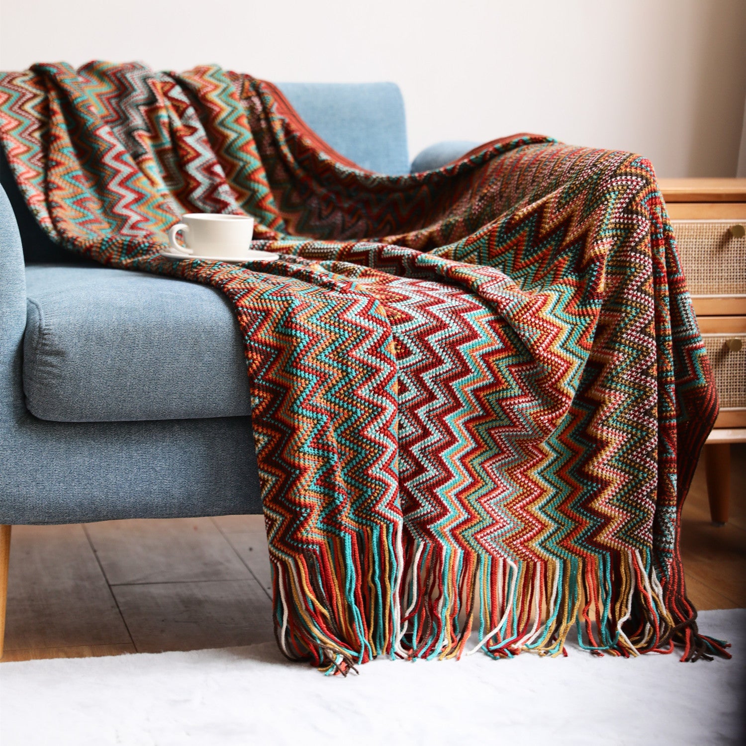 Bohemian Sofa Blanket Cross Border Knitting Blanket Office Nap Blanket Air Conditioning Blanket Red 0 - Tophatter Daily Deals