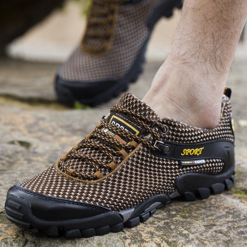 Breathable Outdoor Sports Men's Shoes Korean Version Of The Trend Of Casual Mesh Hiking Shoes Men's Large Size Shoes Brown 0 - Tophatter Daily Deals