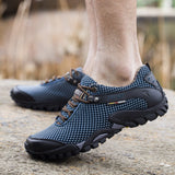 Breathable Outdoor Sports Men's Shoes Korean Version Of The Trend Of Casual Mesh Hiking Shoes Men's Large Size Shoes Lake Blue 0 - Tophatter Daily Deals