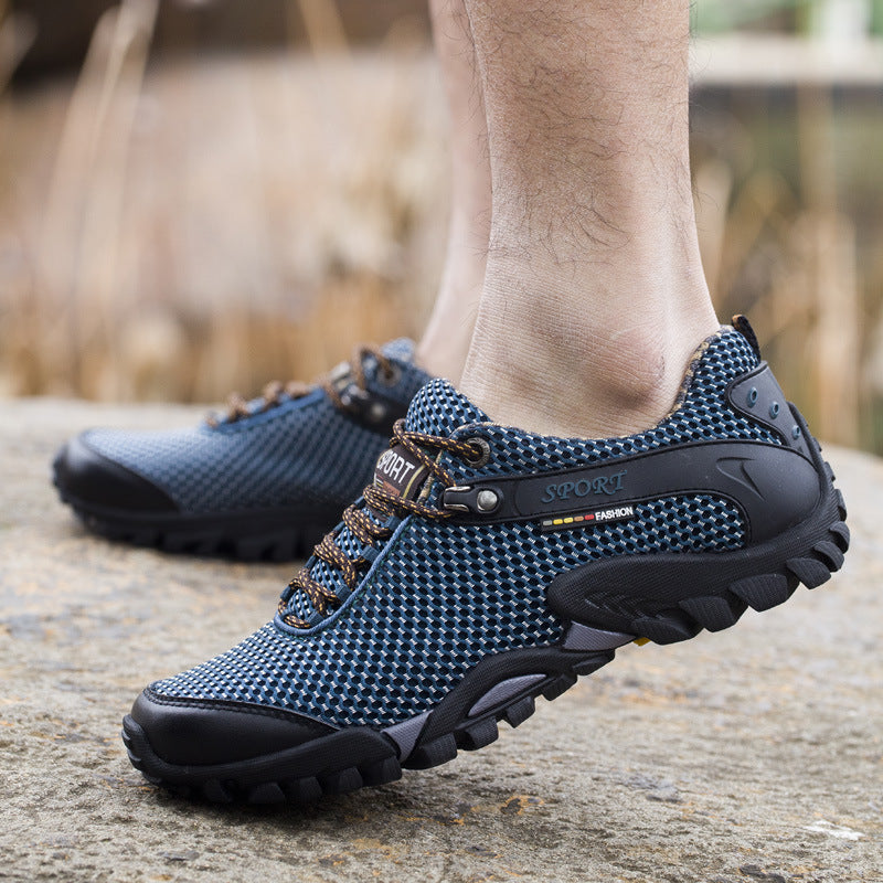 Breathable Outdoor Sports Men's Shoes Korean Version Of The Trend Of Casual Mesh Hiking Shoes Men's Large Size Shoes Lake Blue 0 - Tophatter Daily Deals
