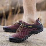 Breathable Outdoor Sports Men's Shoes Korean Version Of The Trend Of Casual Mesh Hiking Shoes Men's Large Size Shoes Wine Red 0 - Tophatter Daily Deals