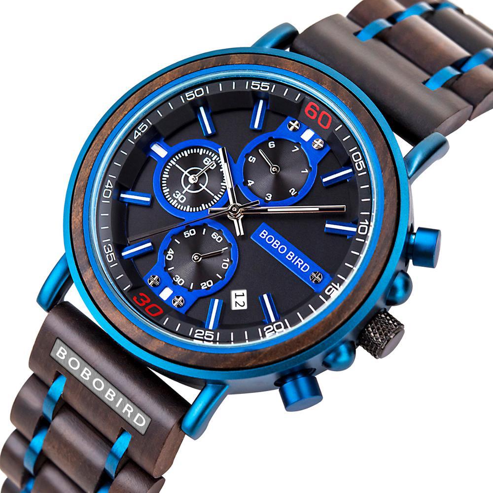 Blue Wooden Chronograph Watch Blue 7 - Tophatter Daily Deals