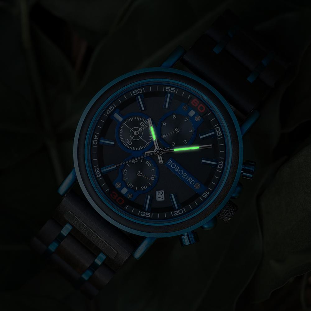 Blue Wooden Chronograph Watch 7 - Tophatter Daily Deals