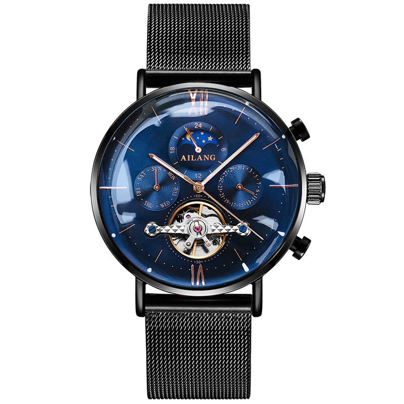 Ailang Multi Function Automatic Mechanical Watch Men''s Watch Black shell blue surface 0 - Tophatter Daily Deals