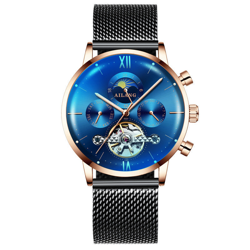 Ailang Multi Function Automatic Mechanical Watch Men''s Watch Rose shell blue surface 0 - Tophatter Daily Deals