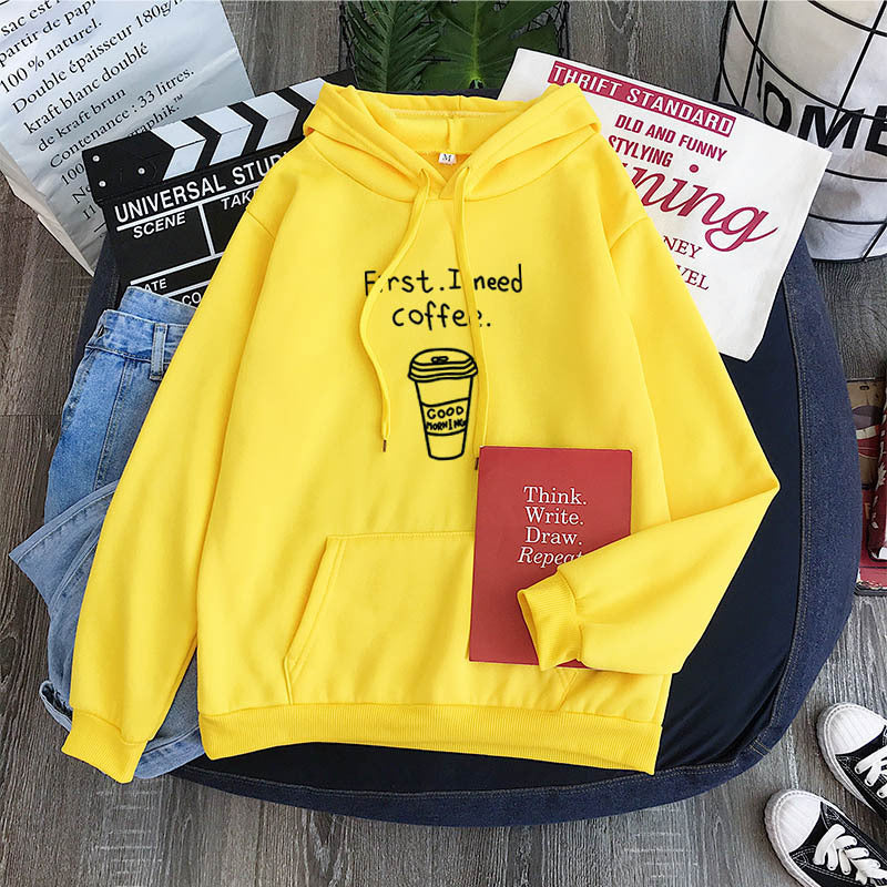 Oversized Cozy Womens Hoodie - Coffee Graphic Print, Fleece Yellow 3D Changing Face Moving Picture Frame - Tophatter Daily Deals