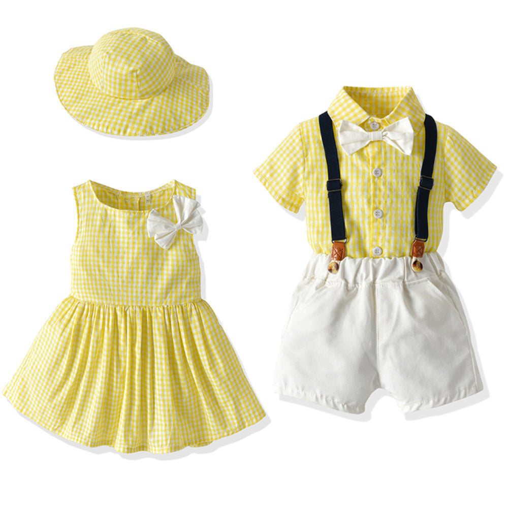 Boys' Short-Sleeved Shirt And Shorts, Girls' Dresses And Sun Hats 0 - Tophatter Daily Deals