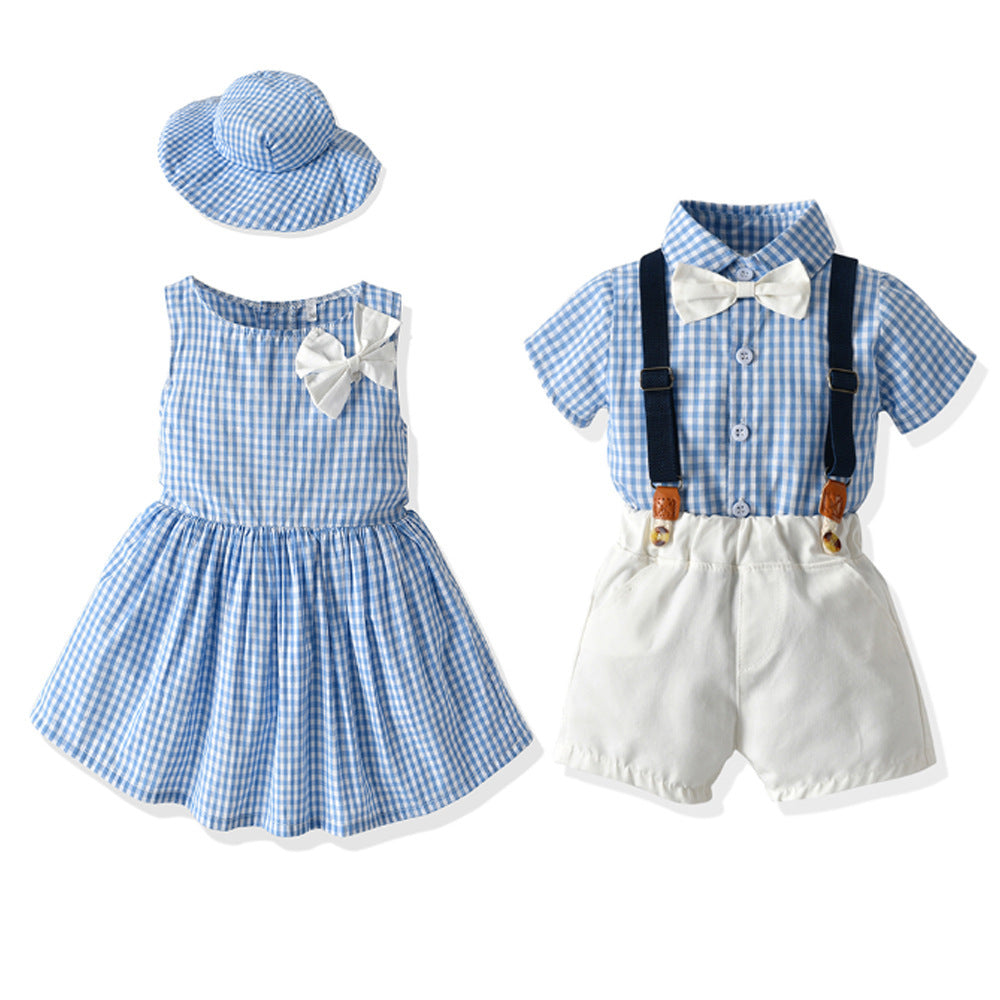 Boys' Short-Sleeved Shirt And Shorts, Girls' Dresses And Sun Hats 0 - Tophatter Daily Deals