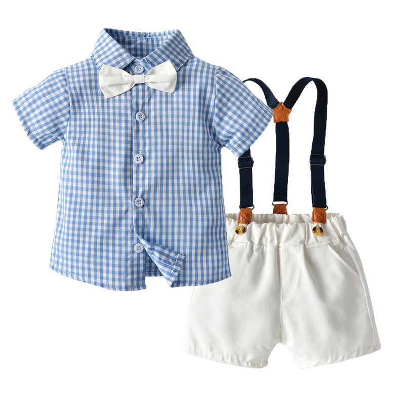 Boys' Short-Sleeved Shirt And Shorts, Girls' Dresses And Sun Hats Light Blue 0 - Tophatter Daily Deals