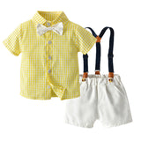 Boys' Short-Sleeved Shirt And Shorts, Girls' Dresses And Sun Hats Yellow 0 - Tophatter Daily Deals