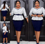 African Print Blouse And Skirt Plus Size Women's Suit 6XL Navy Blue 0 - Tophatter Daily Deals