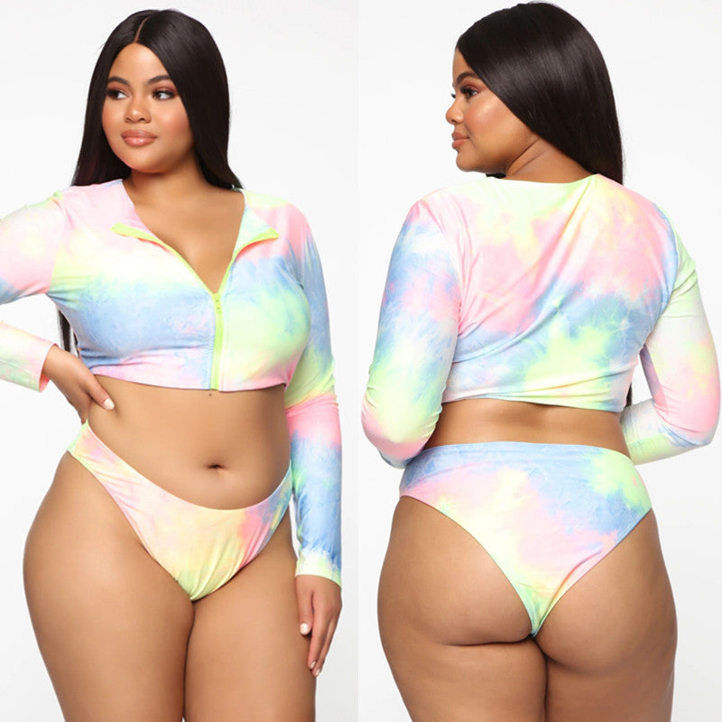 Bikini Long Sleeve Zipper Swimsuit Plus Size Colorful Sexy Plus Size Swimsuit 0 - Tophatter Daily Deals