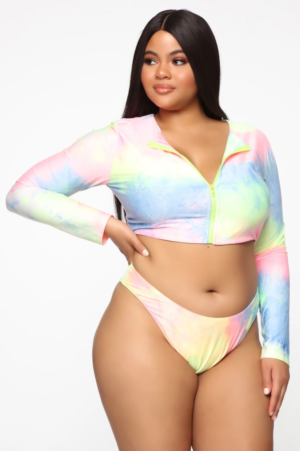 Bikini Long Sleeve Zipper Swimsuit Plus Size Colorful Sexy Plus Size Swimsuit Colorful 0 - Tophatter Daily Deals