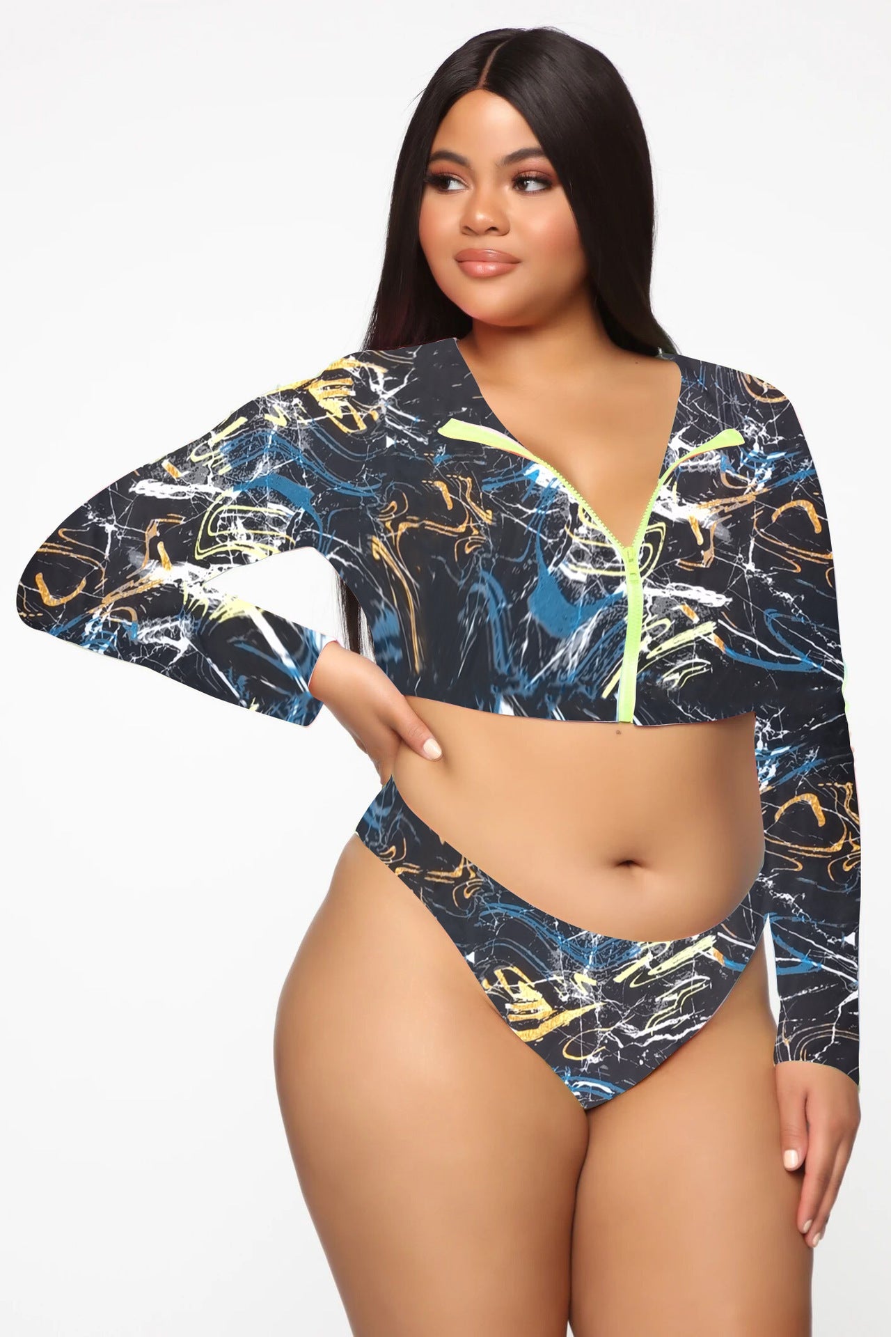 Bikini Long Sleeve Zipper Swimsuit Plus Size Colorful Sexy Plus Size Swimsuit Starry sky 0 - Tophatter Daily Deals