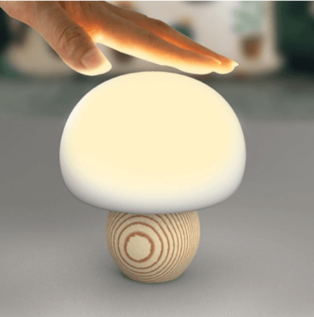 Silicone LED Night Lamp Brightness Adjustable Mushroom Pat Switch Wooden Base Timing LED Night Light For Children's Gift White Humidifier - Tophatter Daily Deals