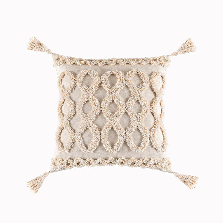 Bohemian Famous Style Tufted Pillow Cover Modern Minimalist Cushion Cover Geometric Tassel Pillow Cover Apricot2 45x45cm 0 - Tophatter Daily Deals