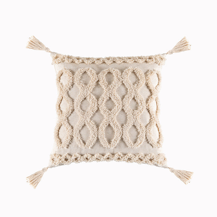Bohemian Famous Style Tufted Pillow Cover Modern Minimalist Cushion Cover Geometric Tassel Pillow Cover Apricot2 45x45cm 0 - Tophatter Daily Deals