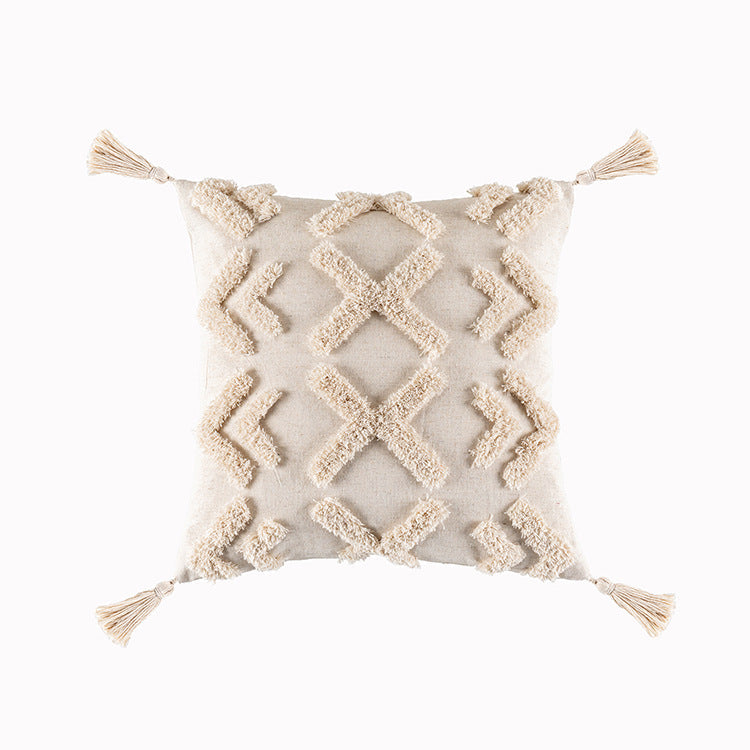 Bohemian Famous Style Tufted Pillow Cover Modern Minimalist Cushion Cover Geometric Tassel Pillow Cover Apricot6 45x45cm 0 - Tophatter Daily Deals