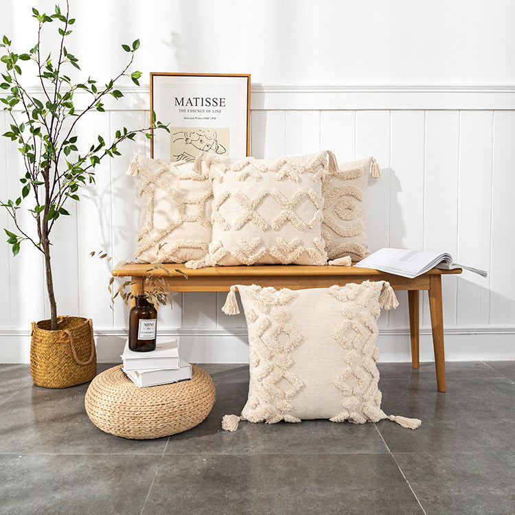 Bohemian Famous Style Tufted Pillow Cover Modern Minimalist Cushion Cover Geometric Tassel Pillow Cover 0 - Tophatter Daily Deals
