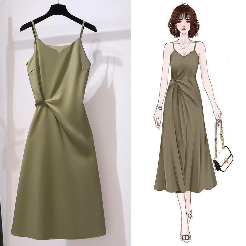 Avocado Green Suspender Dress Women''s Design in Summer 0 - Tophatter Daily Deals