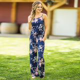 2019 Hot Sale European And American New Product Sling Printed Lace-Up Tall Large Loose Wide Leg One-Piece Long Pants Blue 0 - Tophatter Daily Deals