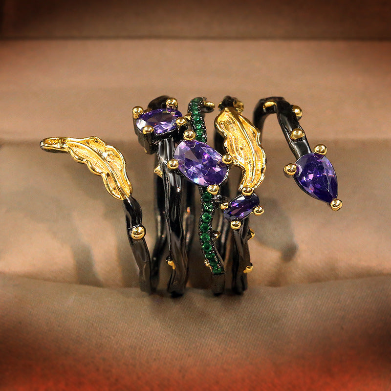 Black Gold Two-Tone Inlaid Purple Zircon Spring Ring 0 - Tophatter Daily Deals