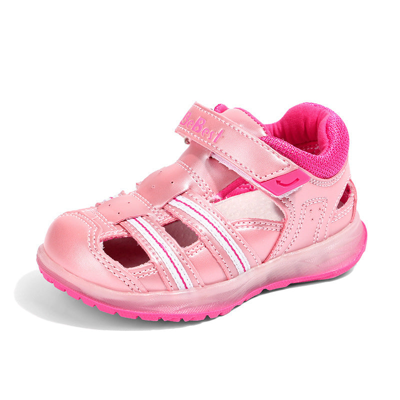 Boys And Girls Shoes Baotou Fashion Trend Comfortable Lights Casual Baby Shoes Pink 0 - Tophatter Daily Deals