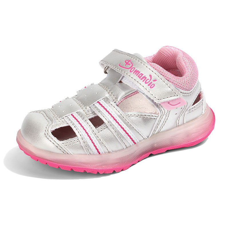 Boys And Girls Shoes Baotou Fashion Trend Comfortable Lights Casual Baby Shoes Silver 0 - Tophatter Daily Deals