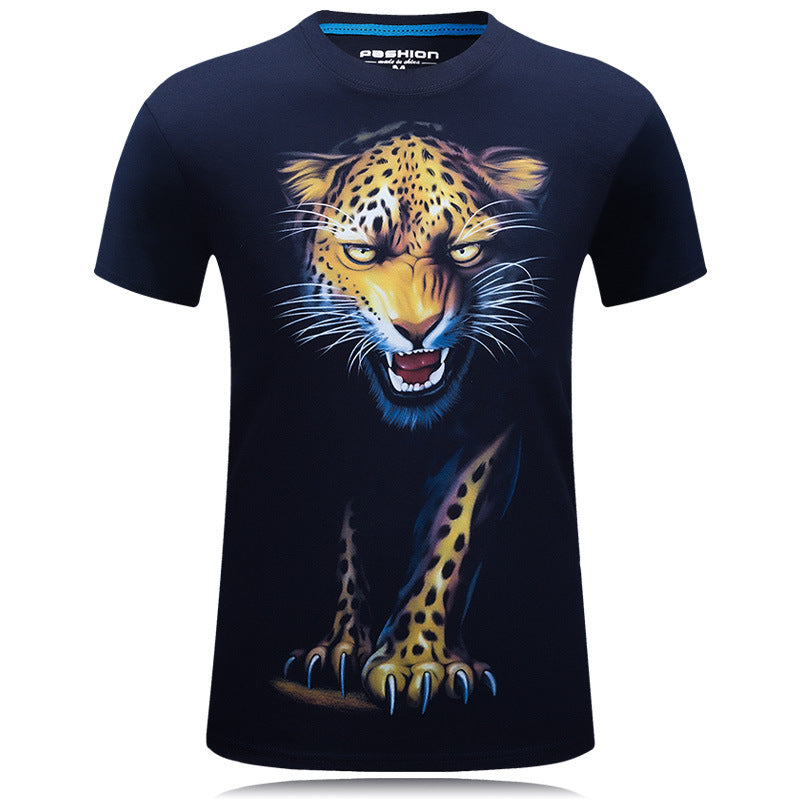 3D Night Leopard Pattern Short-sleeved T-shirt Trend Men's 3D Printing Plus Fat Plus Size T-shirt Half-sleeved Blue 0 - Tophatter Daily Deals