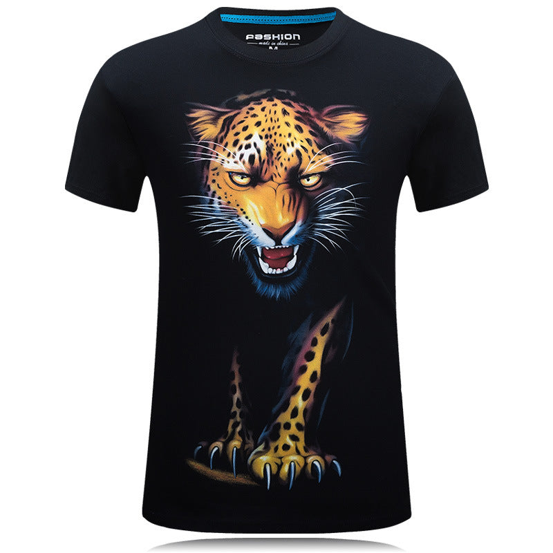 3D Night Leopard Pattern Short-sleeved T-shirt Trend Men's 3D Printing Plus Fat Plus Size T-shirt Half-sleeved 0 - Tophatter Daily Deals