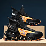 Breathable Fly Woven Mesh High-top Thick-soled Old Shoes Casual Sports Socks Running Shoes Black Orange 0 - Tophatter Daily Deals