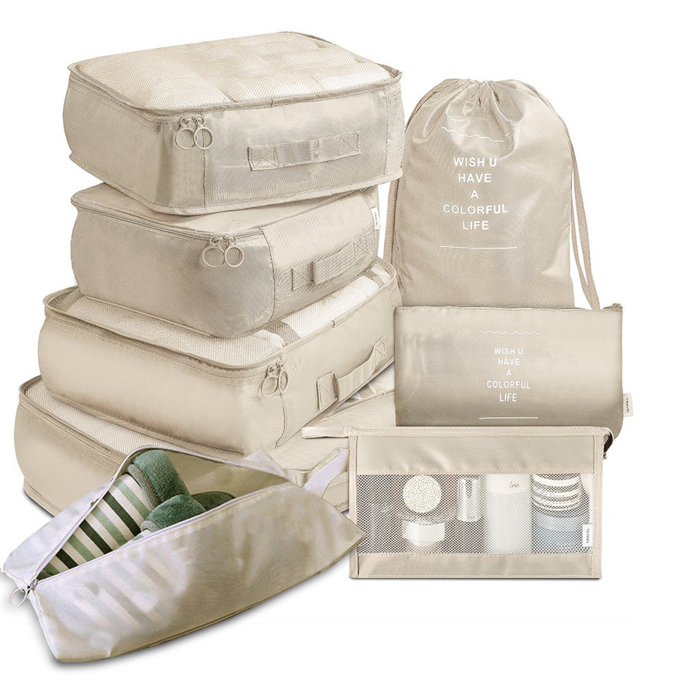 8-piece Set Luggage Divider Bag Travel Storage Clothes Underwear Shoes Organizer Packing Cube Bag Beige 8 piece set 0 - Tophatter Daily Deals