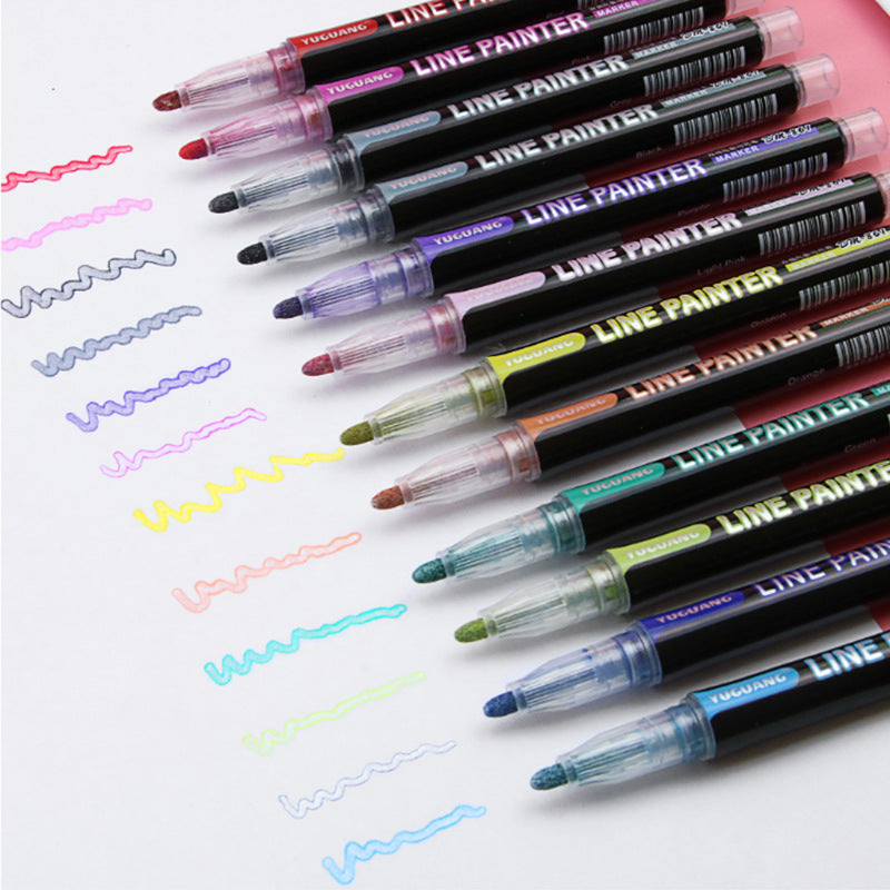 12-color Set Outline Hand Account Highlighter 12 color double line outline p 12 color suit 0 - Tophatter Daily Deals