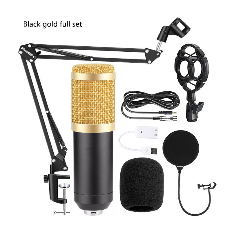 Bm800 Condenser Microphone Microphone V8 Sound Card Cross-Border Anchor Computer Recording Bracket Large Diaphragm Live Broadcast Set Black gold full set 0 - Tophatter Daily Deals