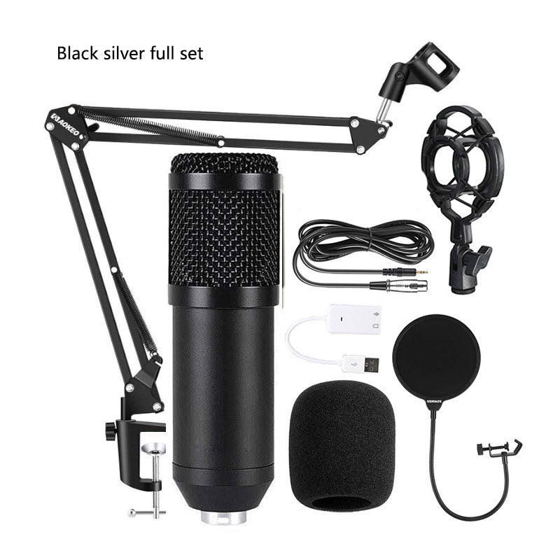 Bm800 Condenser Microphone Microphone V8 Sound Card Cross-Border Anchor Computer Recording Bracket Large Diaphragm Live Broadcast Set All black full set 0 - Tophatter Daily Deals