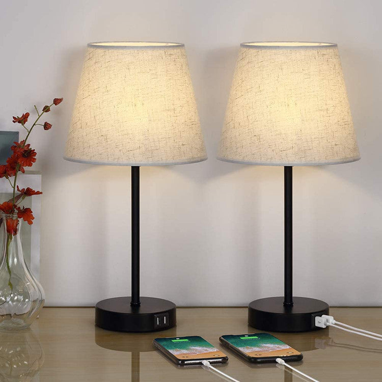 Bedside Lamp Bedroom Warm Hotel Guest Room Study Decoration Wrought Iron Cloth Cover With USB Charging Function Bedside Table Lamp 0 - Tophatter Daily Deals