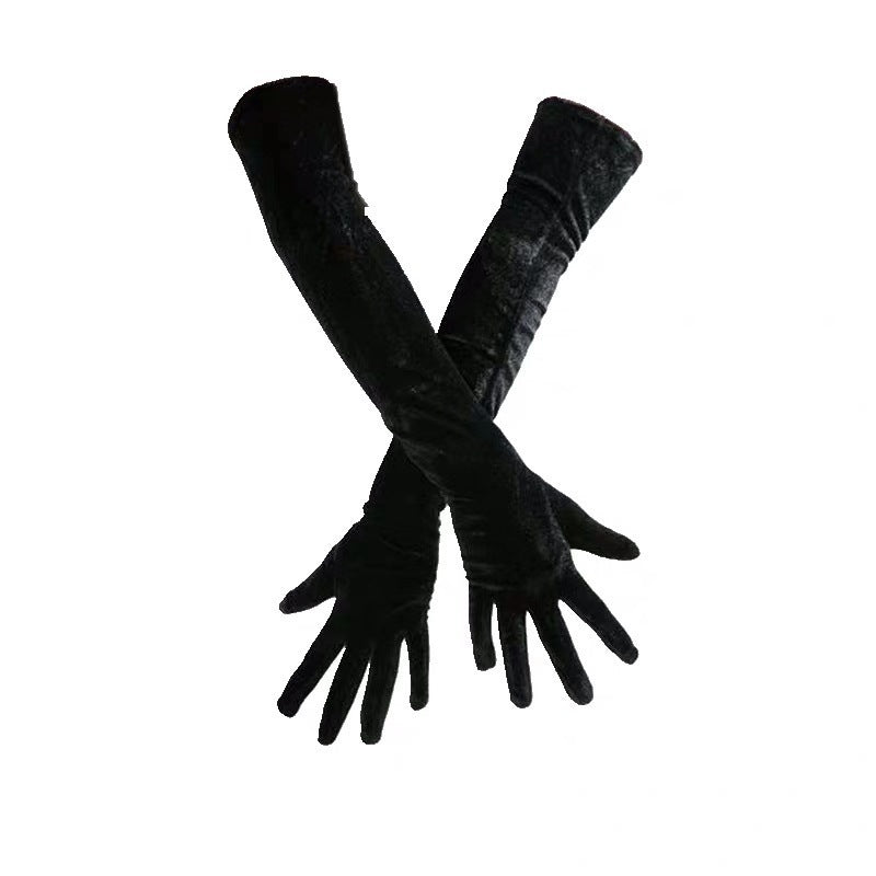Black Velvet Long Warm Velvet Gloves Black 0 - Tophatter Daily Deals