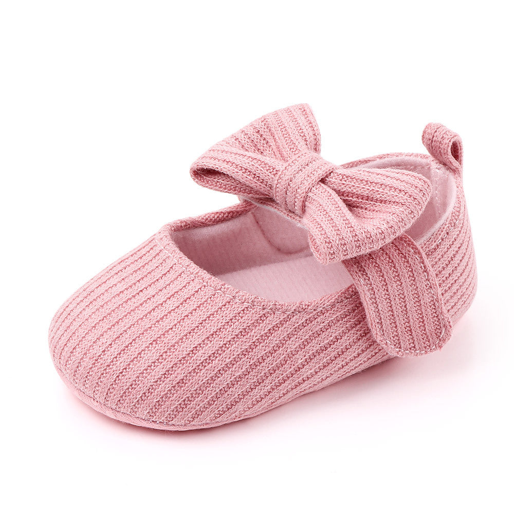 Bowknot Woolen Knit Baby Shoes Moccasins Princess Shoes Baby Shoes Pink 0 - Tophatter Daily Deals