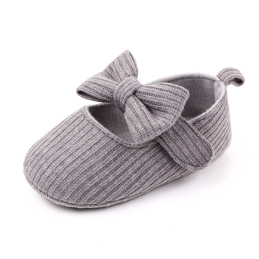 Bowknot Woolen Knit Baby Shoes Moccasins Princess Shoes Baby Shoes Gray 0 - Tophatter Daily Deals