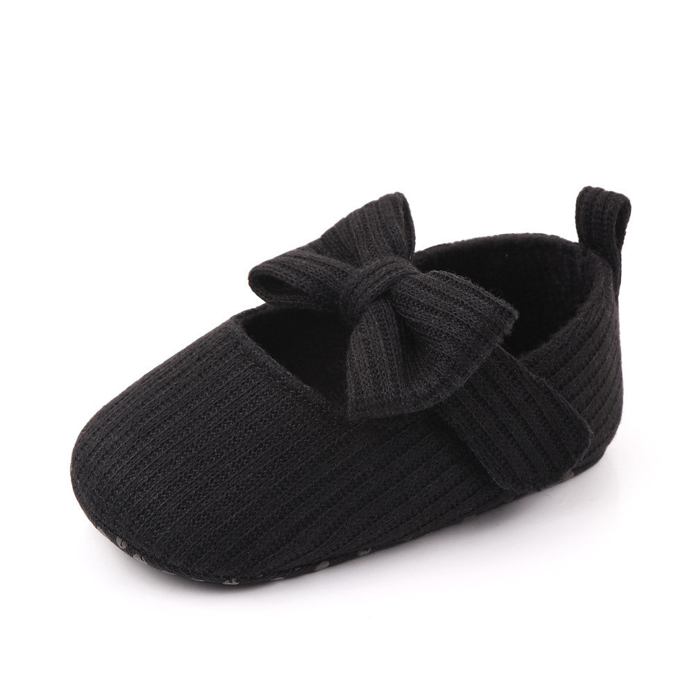 Bowknot Woolen Knit Baby Shoes Moccasins Princess Shoes Baby Shoes Black 0 - Tophatter Daily Deals