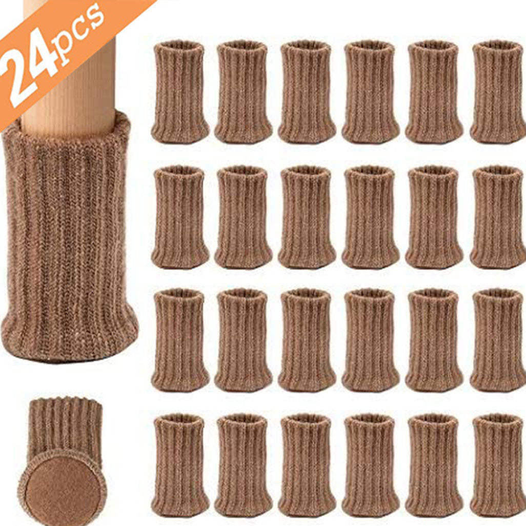 24 PCS Knitted Chair Leg Socks High Elastic Furniture Socks Pads Non-Slip Furniture Feet Caps Covers for Protect Floor Light Brown 24 pieces 0 - Tophatter Daily Deals