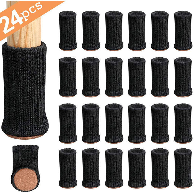 24 PCS Knitted Chair Leg Socks High Elastic Furniture Socks Pads Non-Slip Furniture Feet Caps Covers for Protect Floor Black 24 pieces 0 - Tophatter Daily Deals