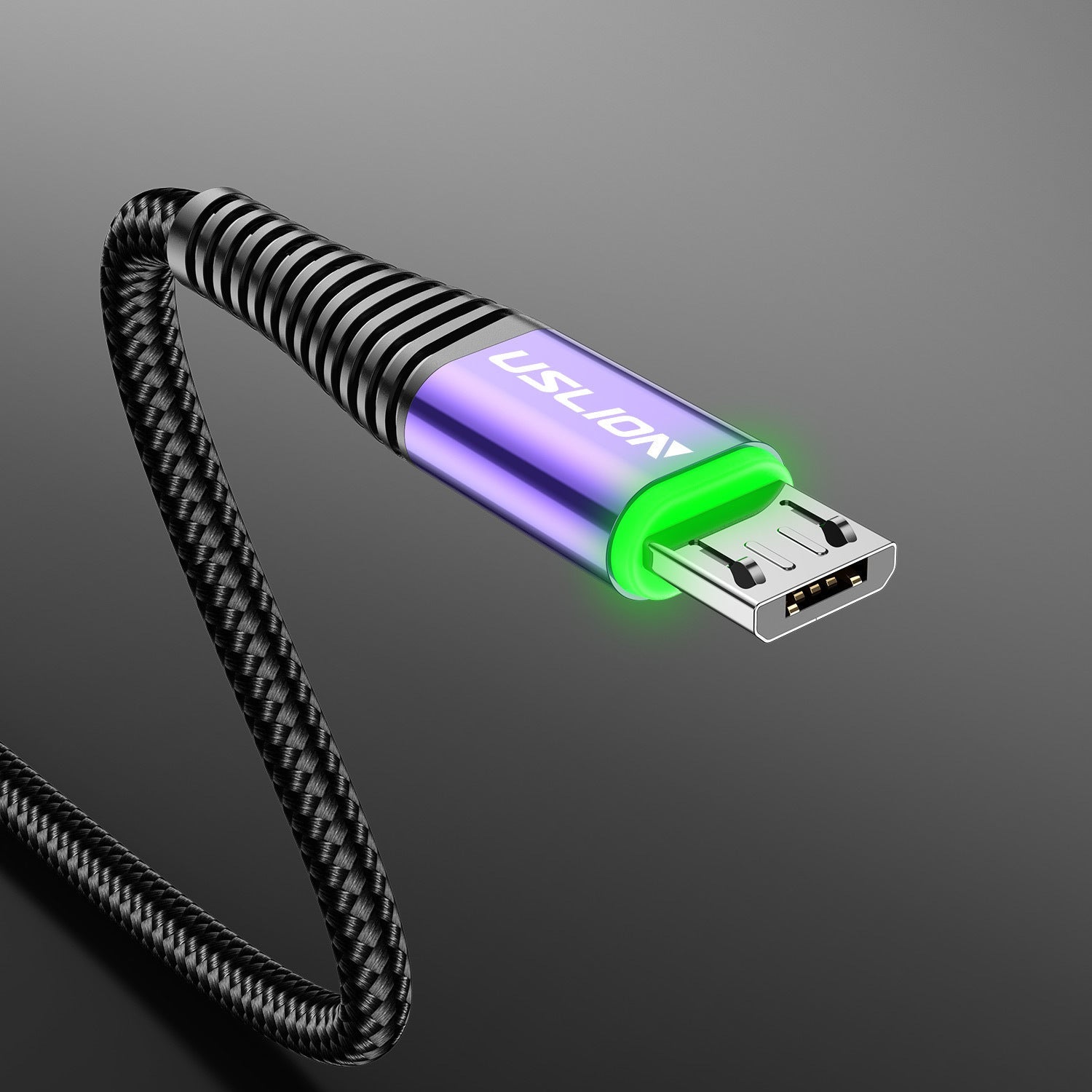 Android Data Cable Led Light Green Light Micro Usb Mobile Phone Charging Cable 3A Fast Charge Android Purple 0 - Tophatter Daily Deals