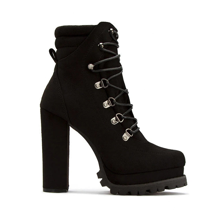 Autumn And Winter New Products European And American Style Ultra-High-Heeled Rivet Waterproof Platform Ladies Short Boots Black 0 - Tophatter Daily Deals
