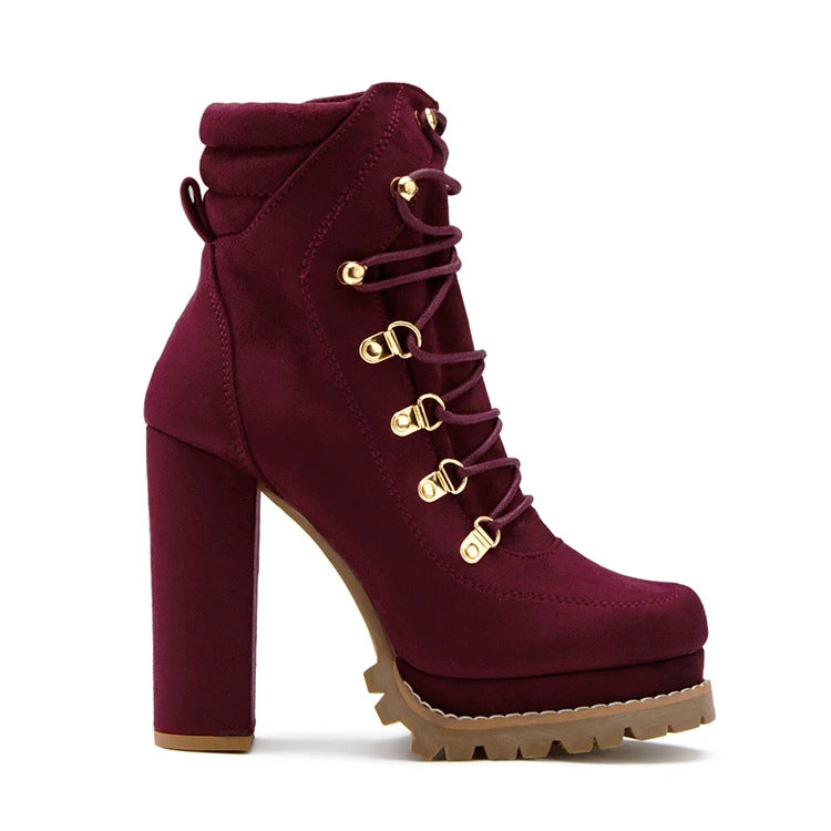 Autumn And Winter New Products European And American Style Ultra-High-Heeled Rivet Waterproof Platform Ladies Short Boots Red 0 - Tophatter Daily Deals