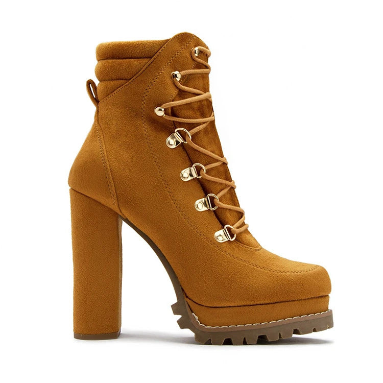 Autumn And Winter New Products European And American Style Ultra-High-Heeled Rivet Waterproof Platform Ladies Short Boots Brown 0 - Tophatter Daily Deals
